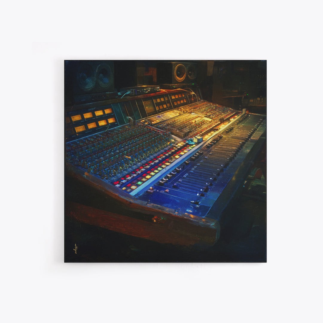 Mixing Console Faders Framed Canvas Print, Recording Studio Art, Rock Music Art, Studio Decor, Fine Art, Analog, Art Print, RSA-1x1-78