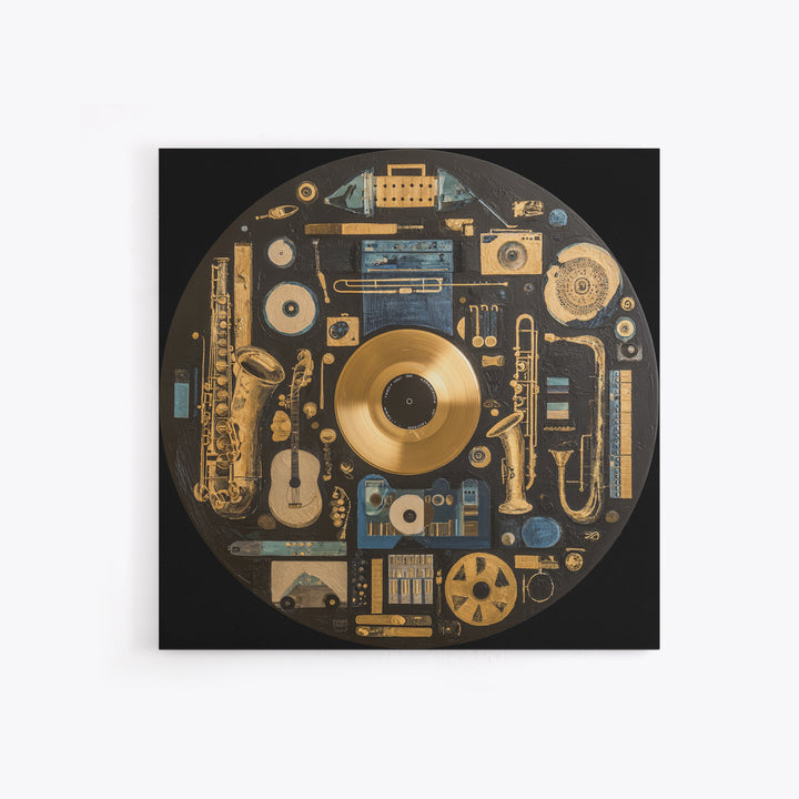 Gold Record Circular Composition Canvas Print, Recording Studio Art, Music Print, Studio Decor, Fine Art, Analog, RSA-1x1-95