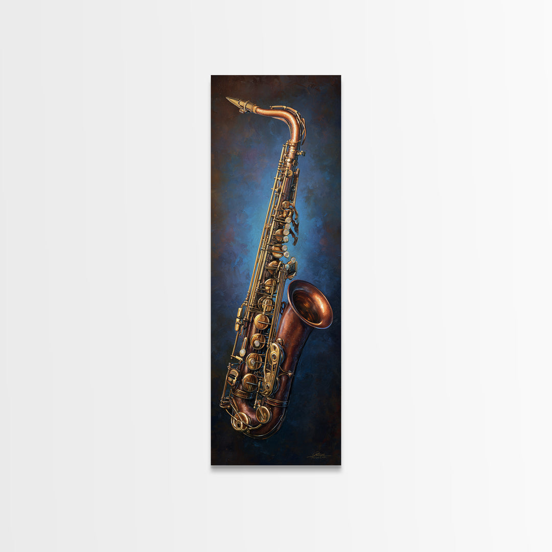 Brass Saxophone on Dark Velvet Canvas Print, Recording Studio Art, Music Poster, Studio Decor, Analog, Headphones Poster, RSA-1x3-100