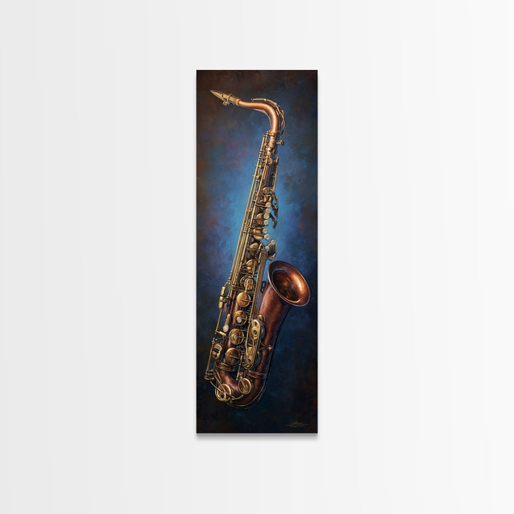 Brass Saxophone on Dark Velvet Canvas Print, Recording Studio Art, Music Poster, Studio Decor, Analog, Headphones Poster, RSA-1x3-100