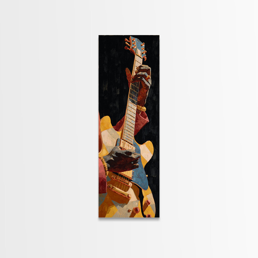 Musician Hands on Guitar Strings Canvas Print, Recording Studio Art, Luxury Decor, Studio Decor, Oil Painting, Analog, RSA-1x3-27