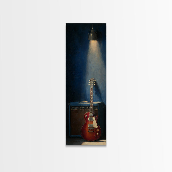 Electric Guitar Beside a Studio Amp Framed Canvas Print, Recording Studio Art, Wall Decor, Studio Decor, Fine Art, Analog, RSA-1x3-64