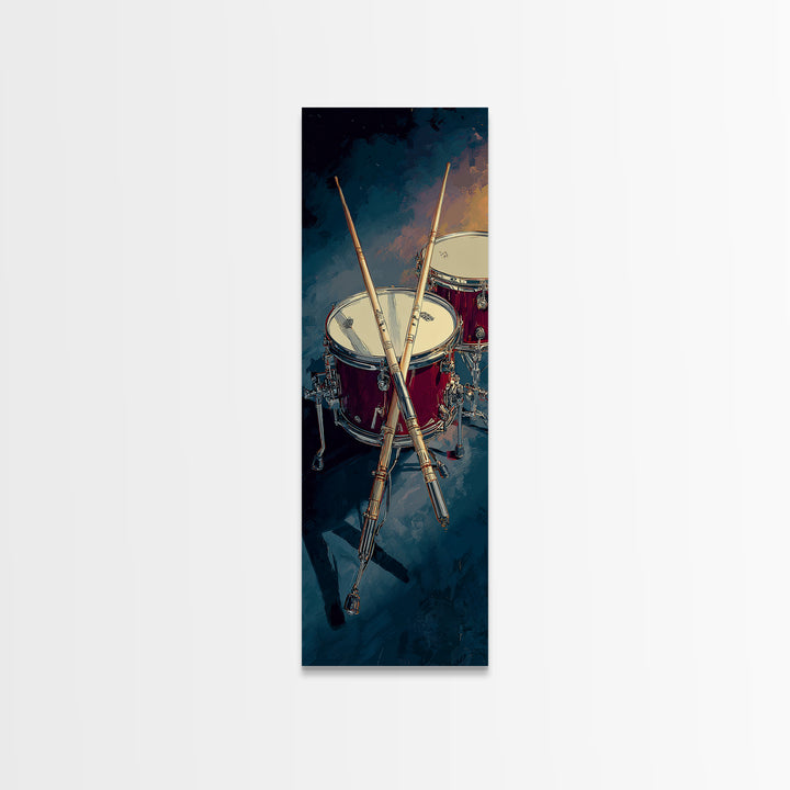 Drumsticks Crossed over Snare Drum Framed Canvas Print, Recording Studio Art, Musician Posters, Studio Decor, Fine Art, Analog, RSA-1x3-70
