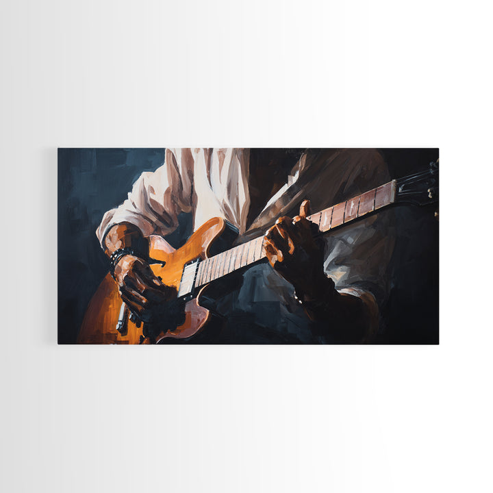 Musician Hands on Guitar Strings Framed Canvas Print, Recording Studio Art, Kids Room Art, Studio Decor, Fine Art, Analog, RSA-2x1-11