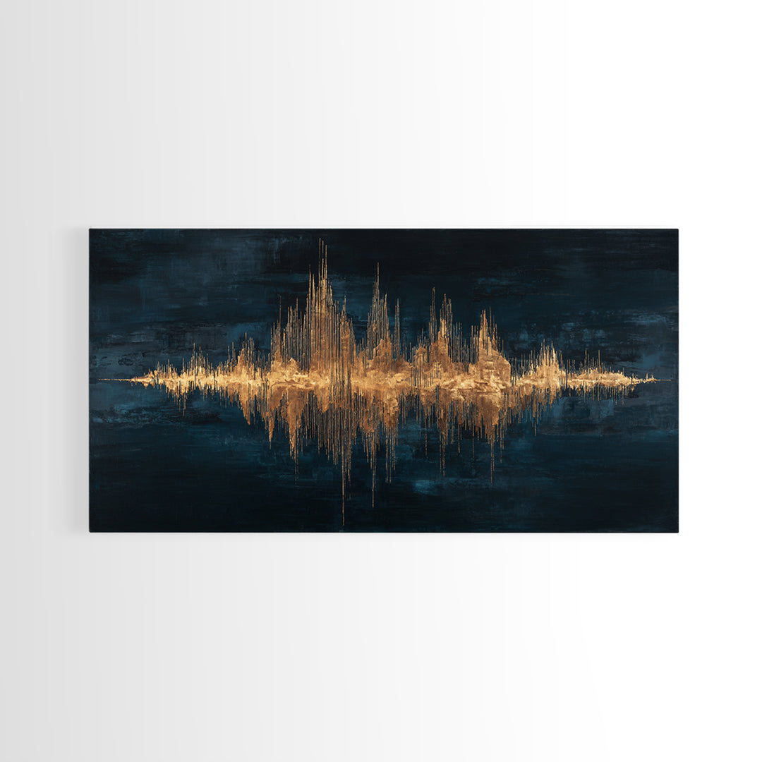 Soundwave Abstract with Black and Gold Lines Canvas Print, Recording Studio Art, Retro Wall Art, Studio Decor, Abstract Art, RSA-2x1-47