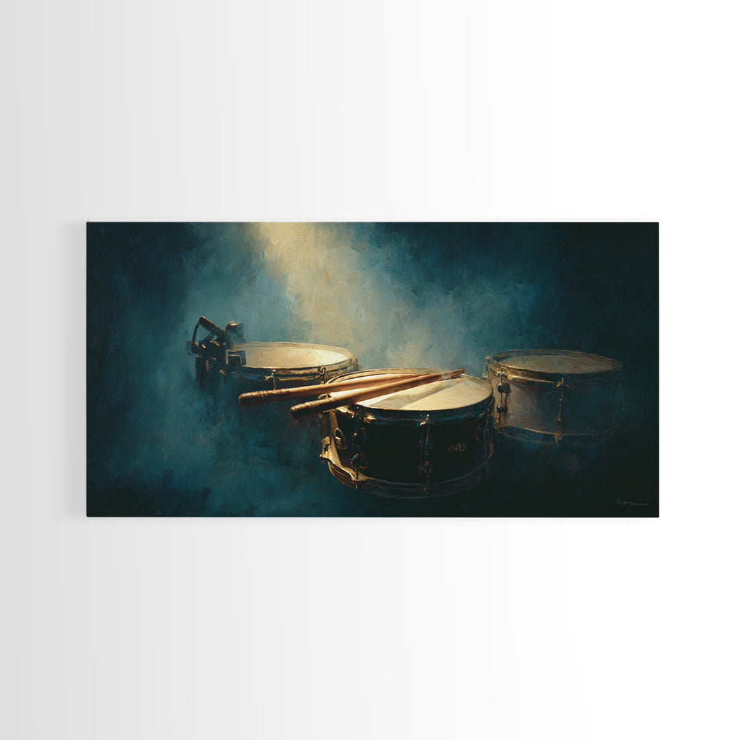 Drumsticks Crossed over Snare Drum Framed Canvas Print, Recording Studio Art, Modern Decor, Studio Decor, Fine Art, Analog, RSA-2x1-6