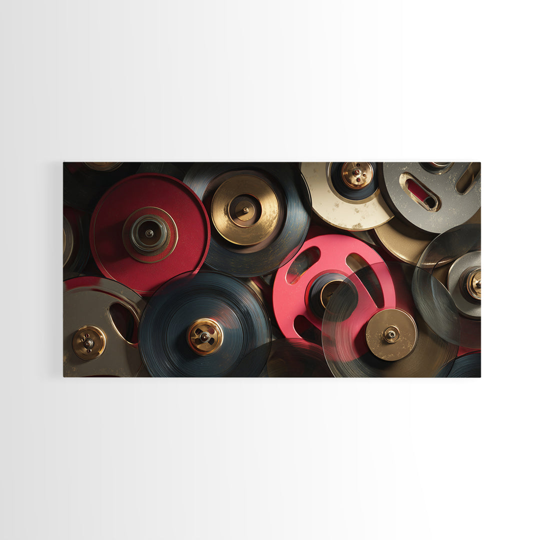 Tape Reels Spinning Through Smoky Light Canvas Print, Recording Studio Art, Music Posters, Studio Decor, Fine Art, Analog, RSA-2x1-63