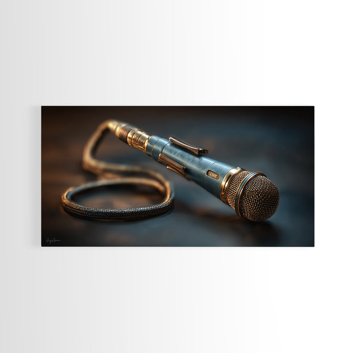 Microphone Cable Forming Elegant Line Art Framed Canvas Print, Recording Studio Art, Minimalist Decor, Studio Decor, Analog, RSA-2x1-65