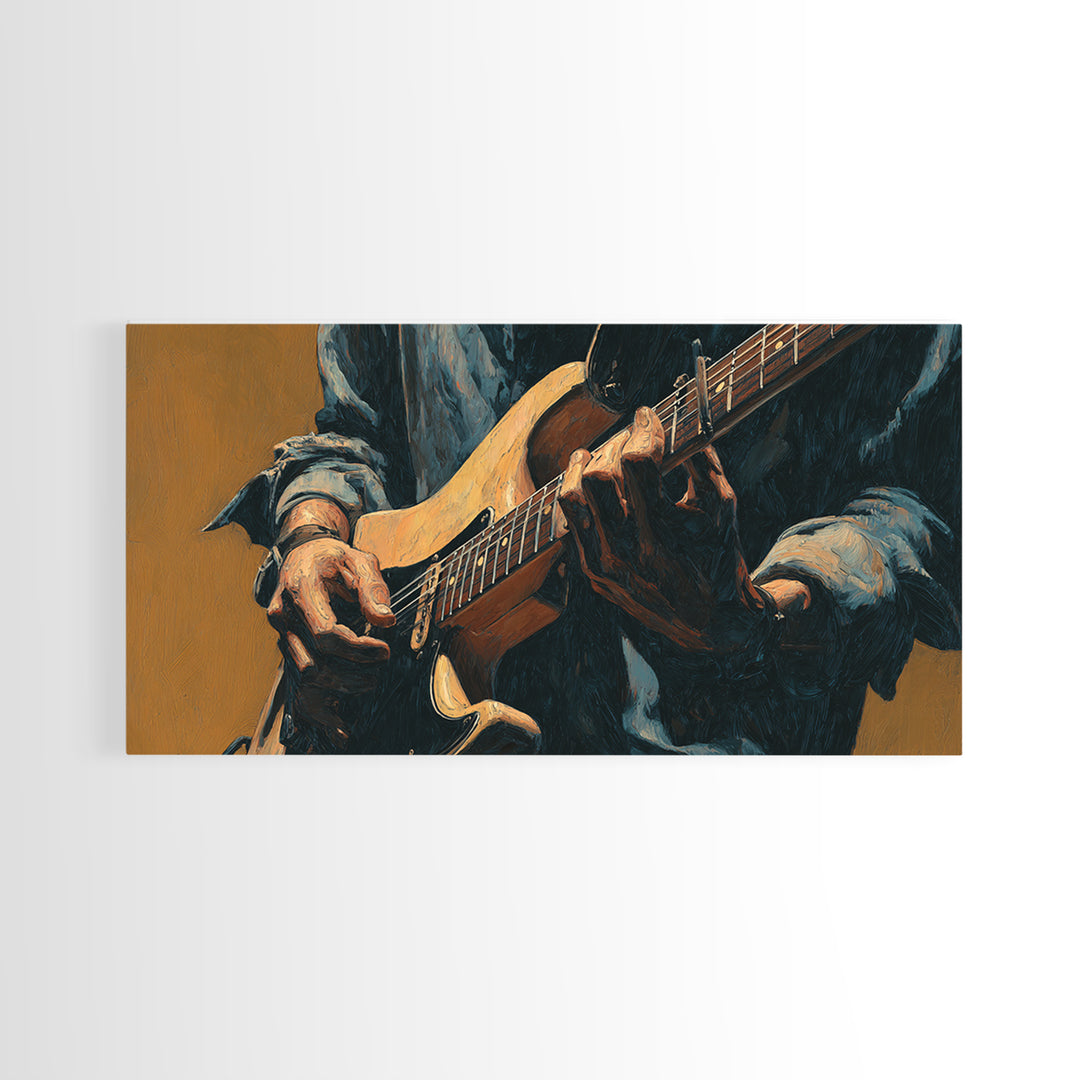 Musician Hands on Guitar Strings Framed Canvas Print, Recording Studio Art, Room Decor, Studio Decor, Fine Art, Analog, RSA-2x1-83