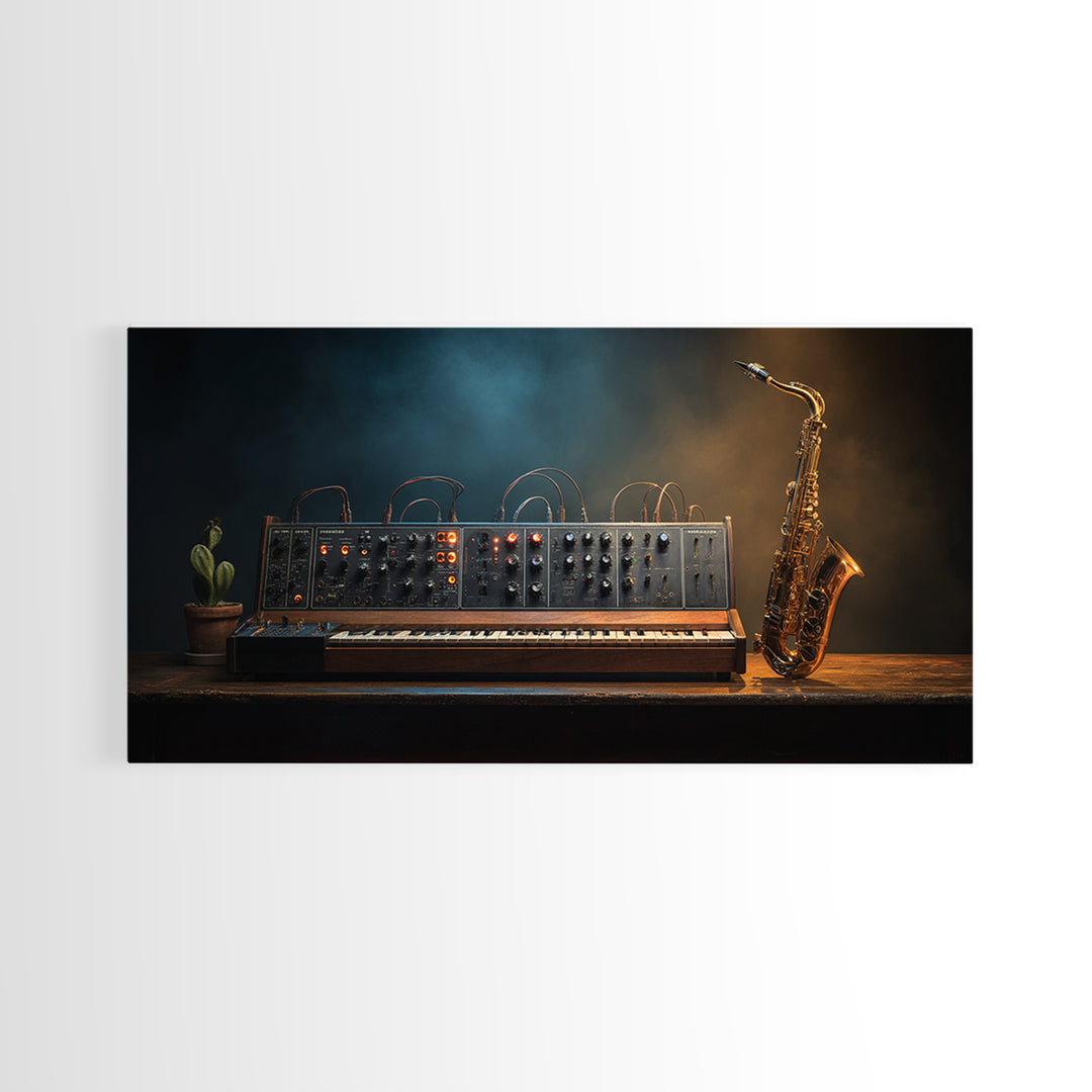 Analog Synthesizer Knobs and Cables Framed Canvas Print, Recording Studio Art, Statement Artwork, Studio Decor, Analog, RSA-2x1-9