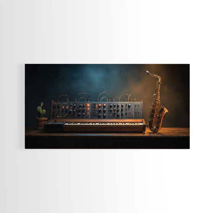 Analog Synthesizer Knobs and Cables Framed Canvas Print, Recording Studio Art, Statement Artwork, Studio Decor, Analog, RSA-2x1-9