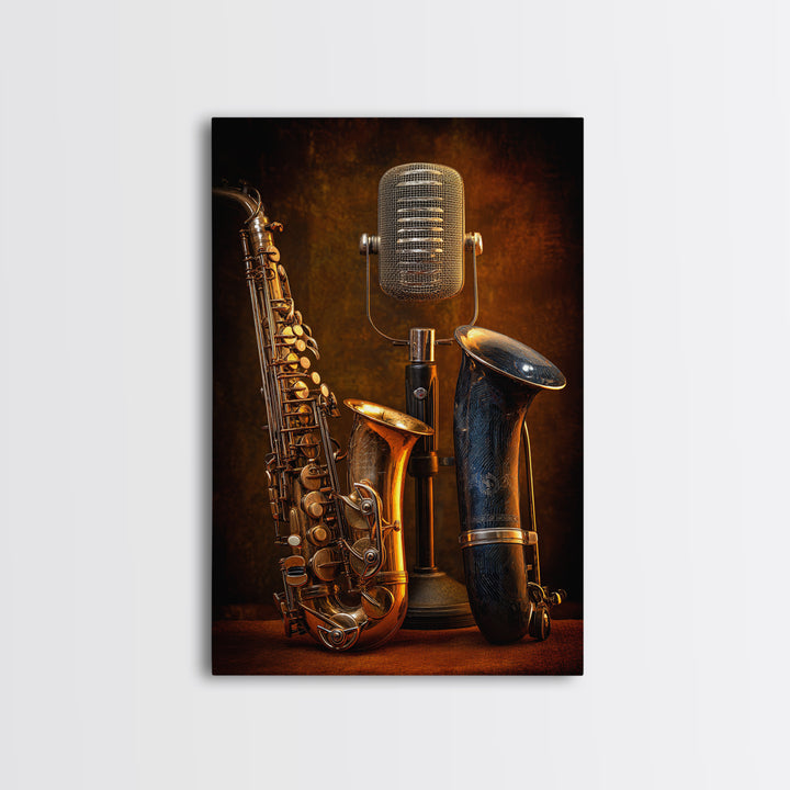 Jazz Trumpet and Microphone Still Life Canvas Print, Recording Studio Art, Youtube Studio Decor, Studio Decor, Fine Art, Analog, RSA-2x3-15