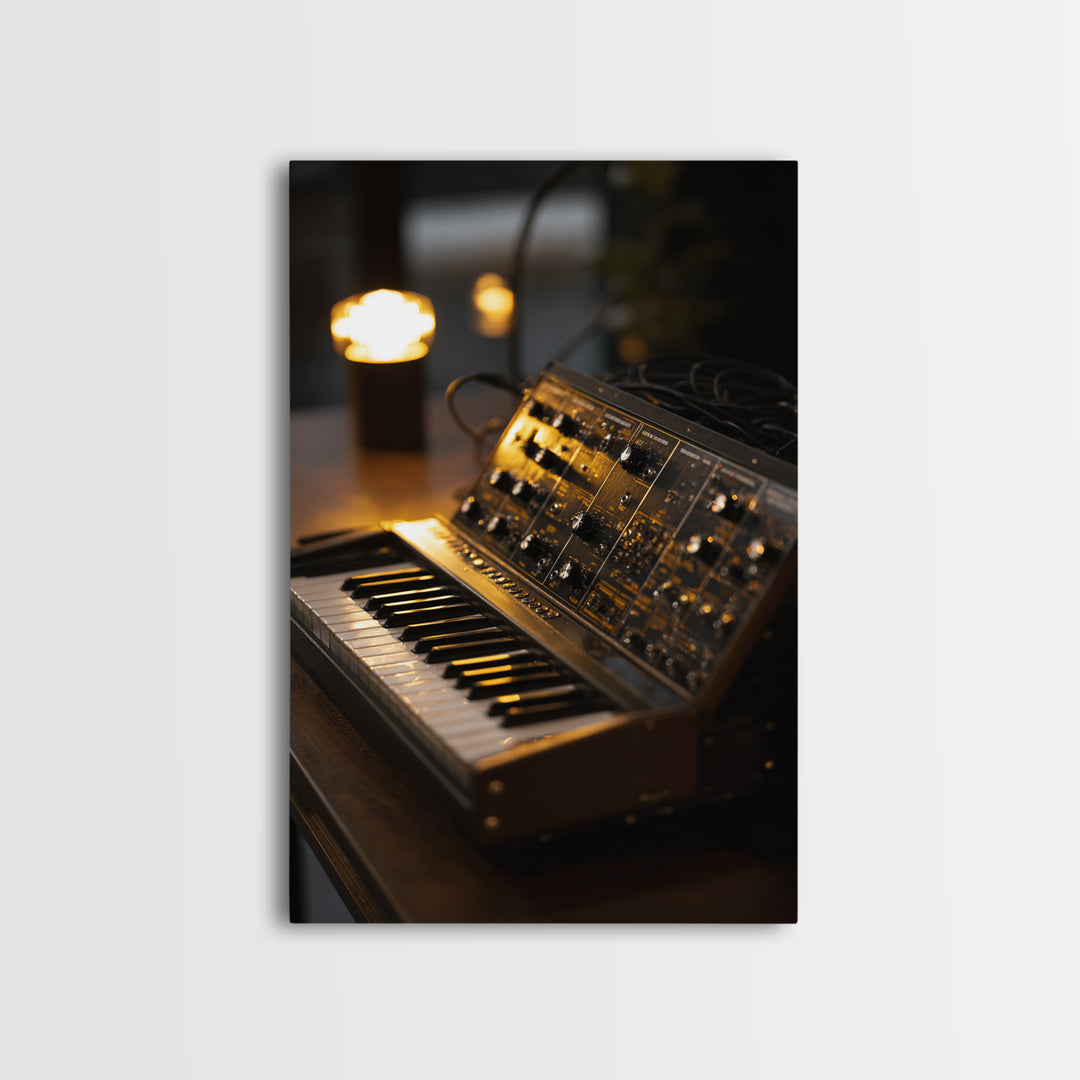 Analog Synthesizer Knobs and Cables Framed Canvas Print, Recording Studio Art, Boho Decor, Studio Decor, Oil Painting, Analog, RSA-2x3-21