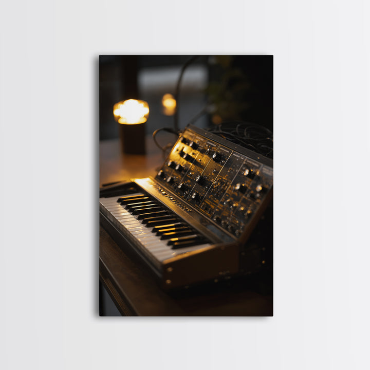 Analog Synthesizer Knobs and Cables Framed Canvas Print, Recording Studio Art, Boho Decor, Studio Decor, Oil Painting, Analog, RSA-2x3-21