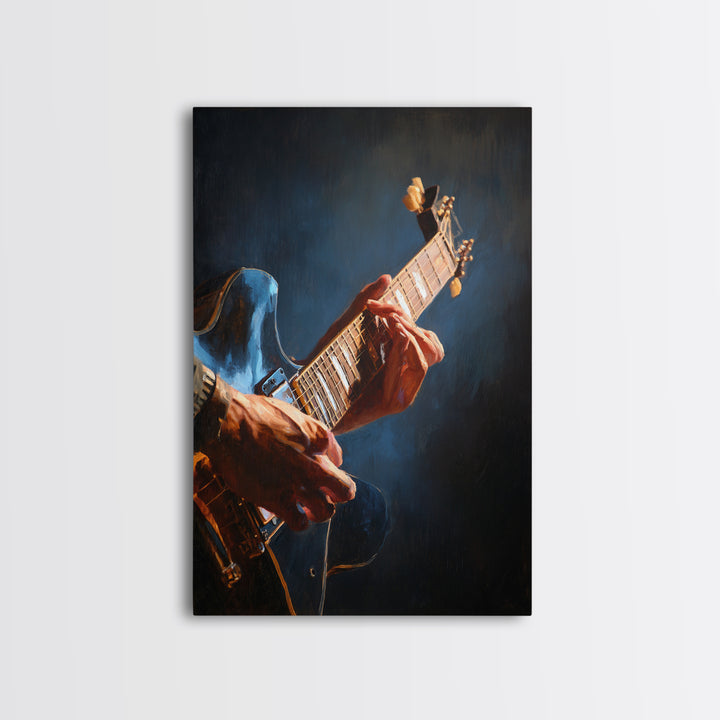 Musician Hands on Guitar Strings Framed Canvas Print, Recording Studio Art, Modern Decor, Studio Decor, Abstract Art, Analog, RSA-2x3-47