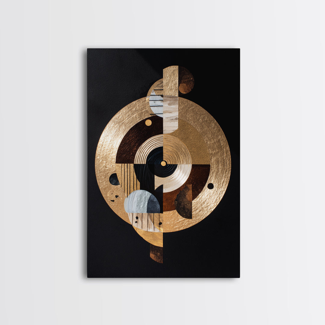 Gold Record Circular Composition Framed Canvas Print, Recording Studio Art, Music Print, Studio Decor, Fine Art, Analog, RSA-2x3-55