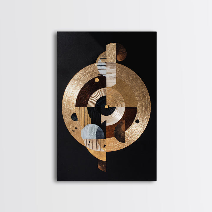 Gold Record Circular Composition Framed Canvas Print, Recording Studio Art, Music Print, Studio Decor, Fine Art, Analog, RSA-2x3-55