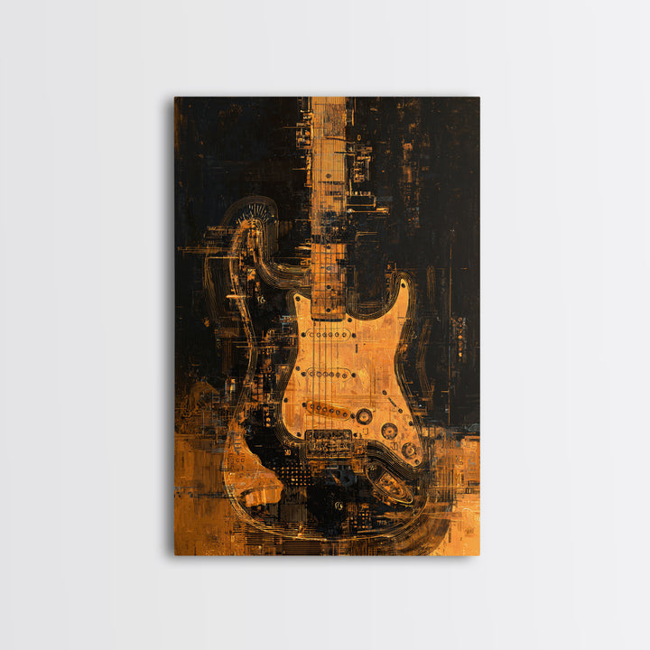 Soundwave Abstract with Black and Gold Lines Framed Canvas Print, Recording Studio Art, Boho Decor, Studio Decor, Abstract Art, RSA-2x3-59