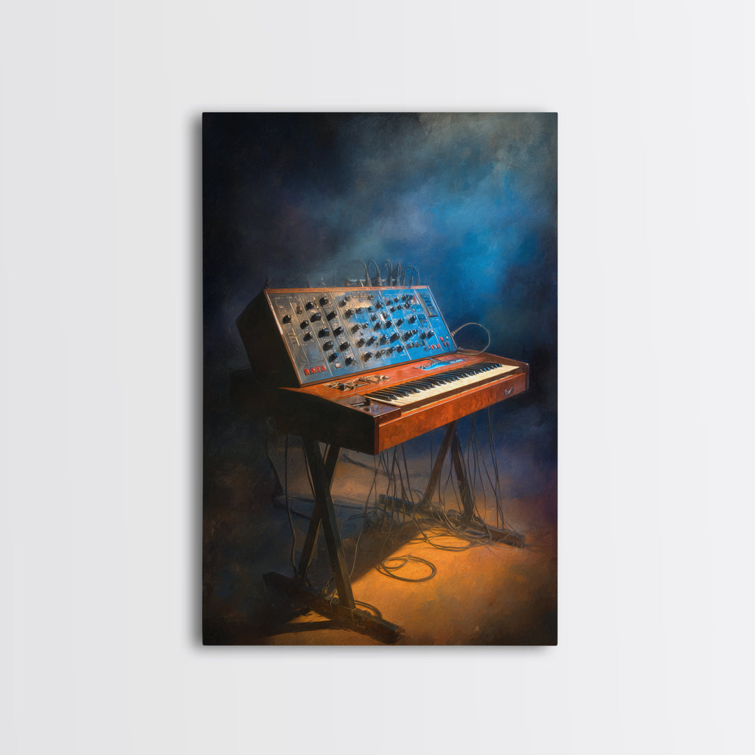 Analog Synthesizer Knobs and Cables Framed Canvas Print, Recording Studio Art, Mid Century Modern, Studio Decor, Analog, RSA-2x3-69
