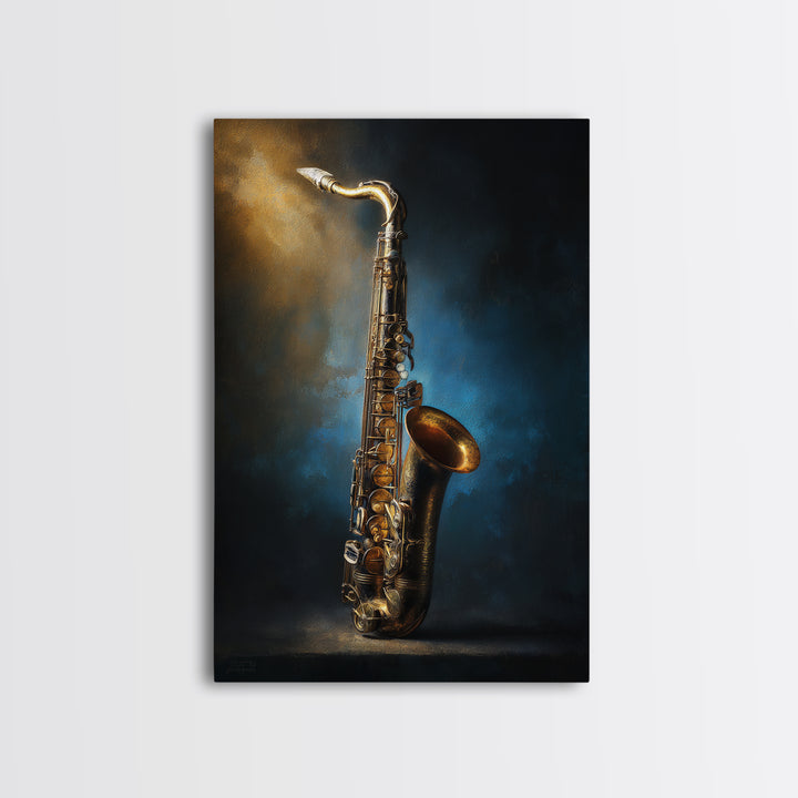 Brass Saxophone on Dark Velvet Canvas Print, Recording Studio Art, Neutral Decor, Studio Decor, Oil Painting, Analog, RSA-2x3-72