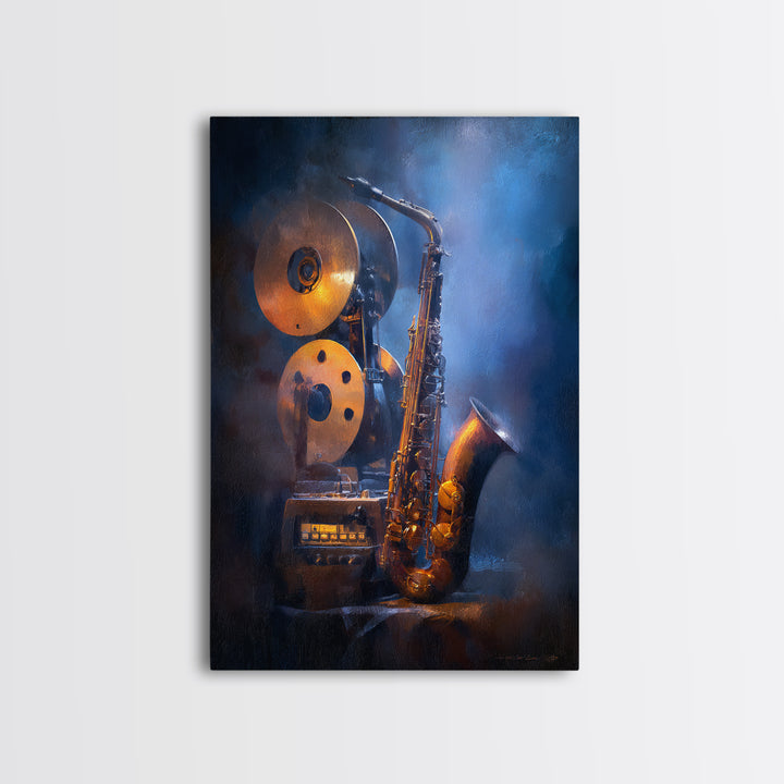 Tape Reels Spinning Through Smoky Light Framed Canvas Print, Recording Studio Art, Room Decor, Studio Decor, Fine Art, Analog, RSA-2x3-75