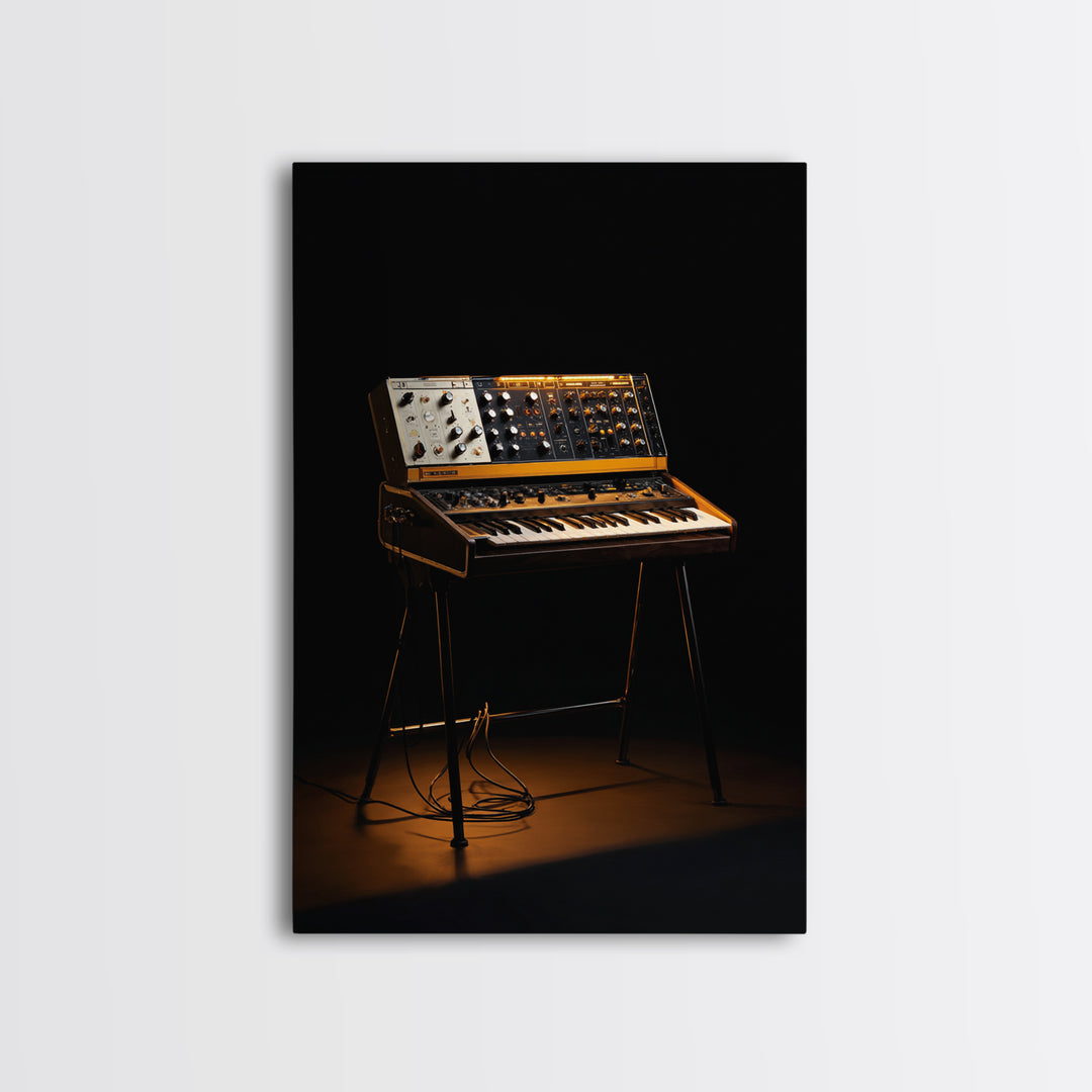 Analog Synthesizer Knobs and Cables Framed Canvas Print, Recording Studio Art, Mid Century Modern, Studio Decor, Analog, RSA-2x3-93