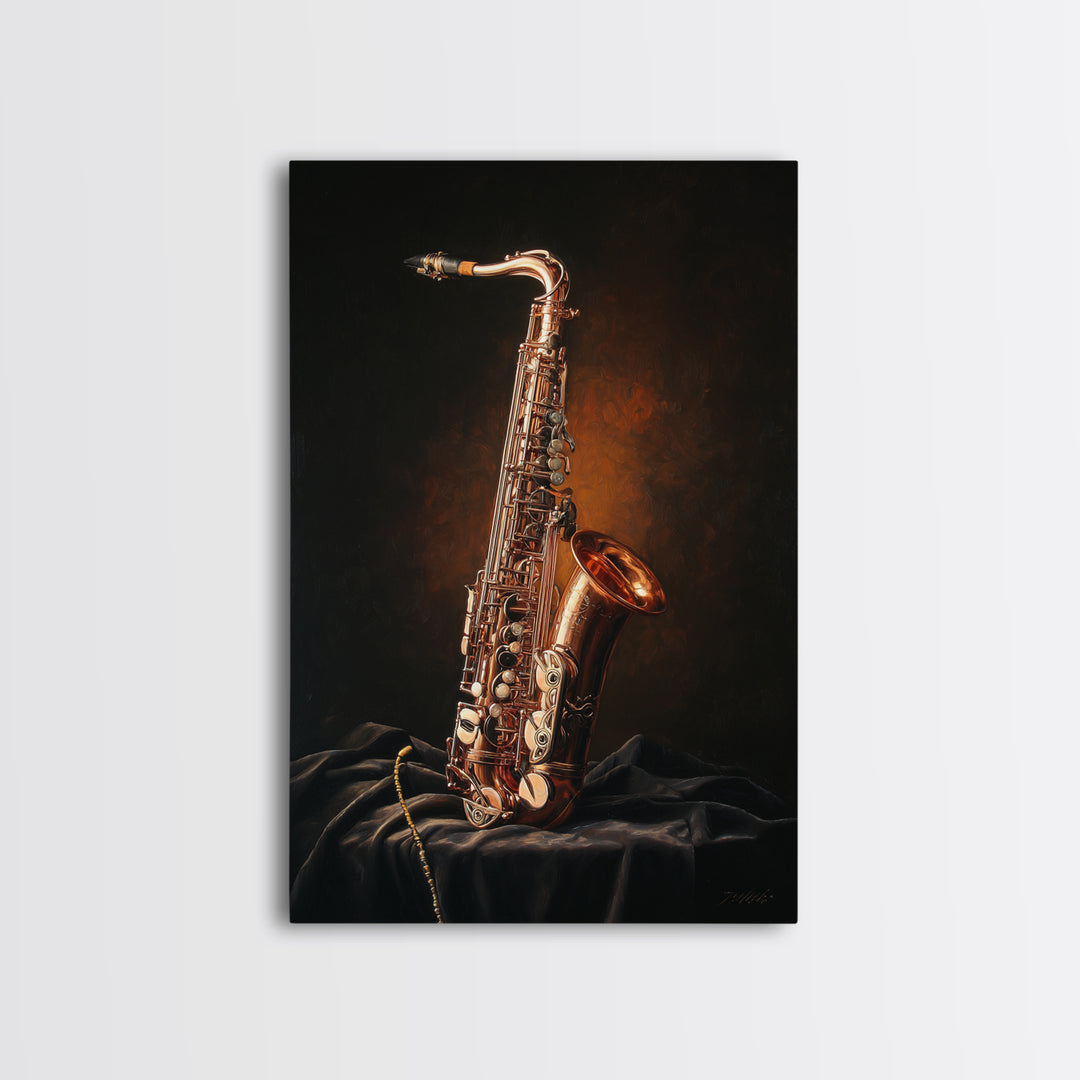 Brass Saxophone on Dark Velvet Canvas Print, Recording Studio Art, Contemporary Art, Studio Decor, Analog, Music Posters, RSA-2x3-96