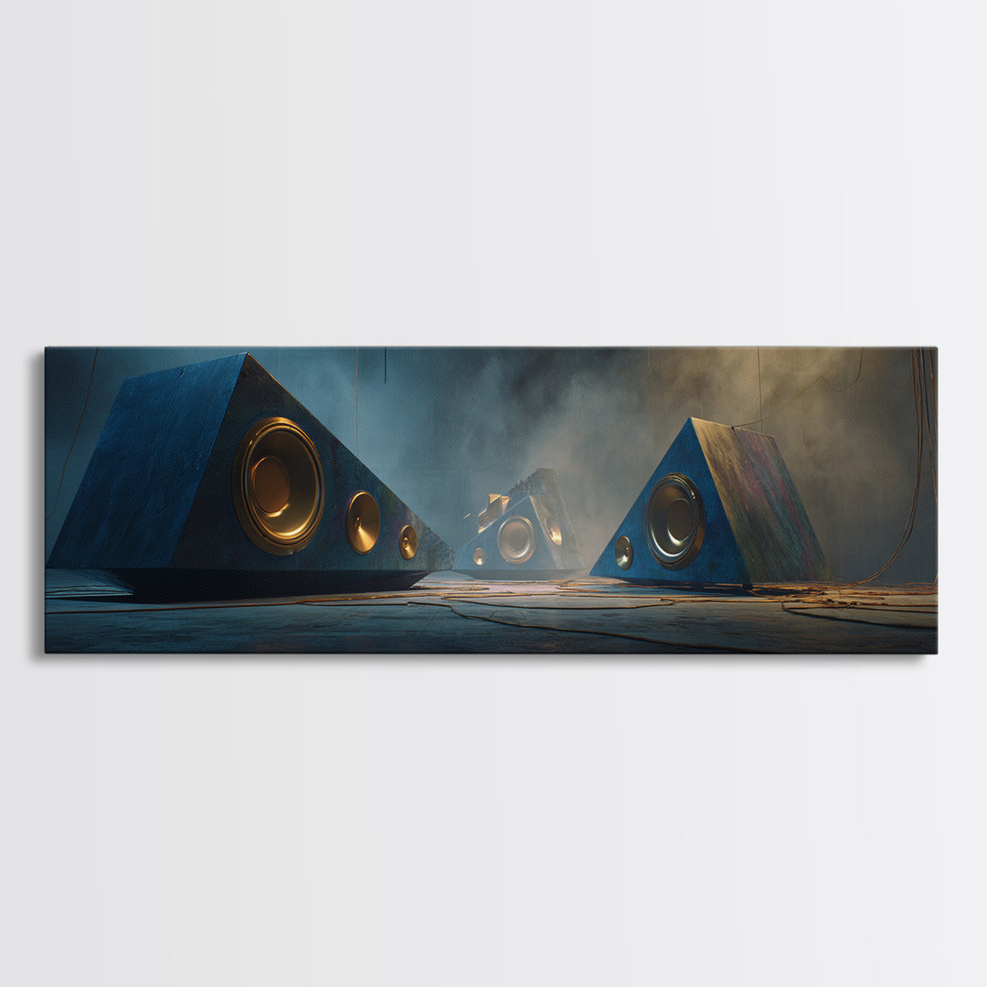 Studio Monitor Speakers as Bold Geometric Forms Canvas Print, Recording Studio Art, Music Wall Decor, Studio Decor, Analog, RSA-3x1-100