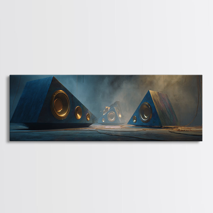 Studio Monitor Speakers as Bold Geometric Forms Canvas Print, Recording Studio Art, Music Wall Decor, Studio Decor, Analog, RSA-3x1-100
