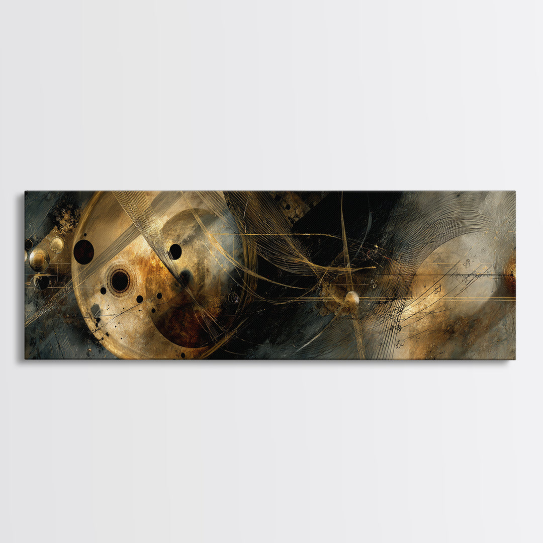 Soundwave Abstract with Black and Gold Lines Canvas Print, Recording Studio Art, Gallery Decor, Studio Decor, Abstract Art, RSA-3x1-19