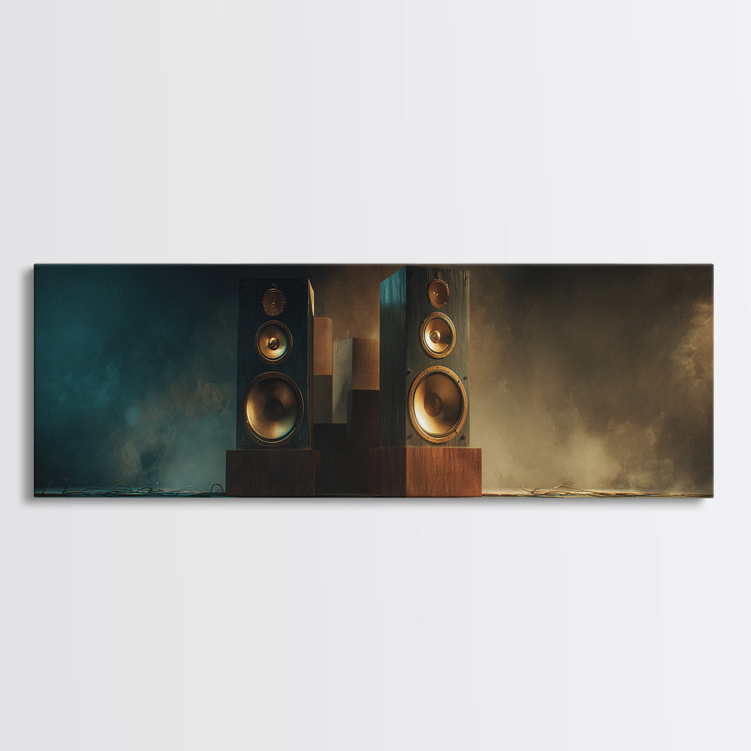 Studio Monitor Speakers as Bold Geometric Forms Canvas Print, Recording Studio Art, Rock Music Art, Studio Decor, Analog, RSA-3x1-28