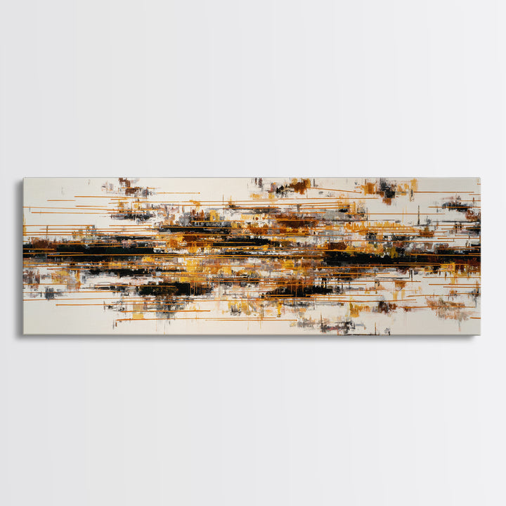 Soundwave Abstract with Black and Gold Lines Canvas Print, Recording Studio Art, Minimalist Decor, Studio Decor, Abstract Art, RSA-3x1-43