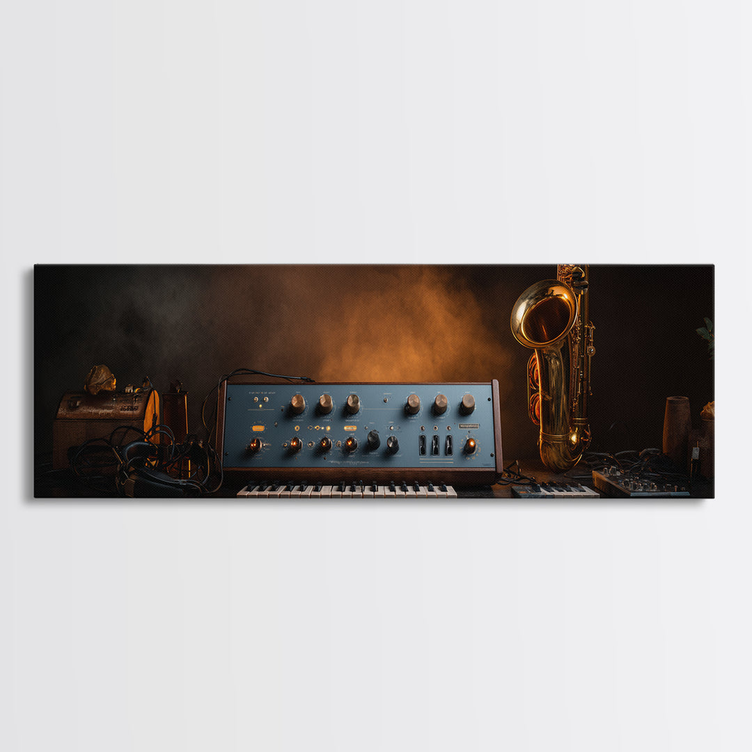 Analog Synthesizer Knobs and Cables Framed Canvas Print, Recording Studio Art, Music Art, Studio Decor, Fine Art, Analog, RSA-3x1-53