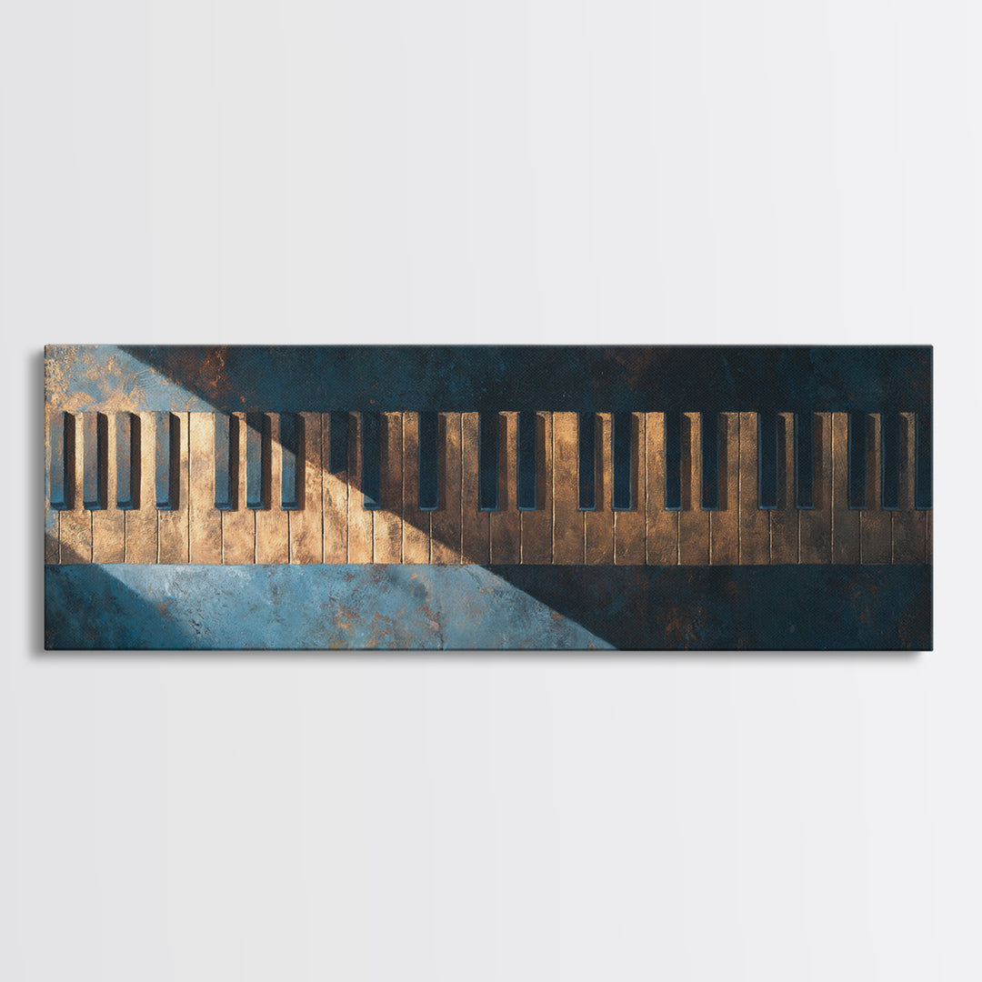 Piano Keys Fading into Shadow Framed Canvas Print, Recording Studio Art, Minimalist Decor, Studio Decor, Fine Art, Analog, RSA-3x1-72