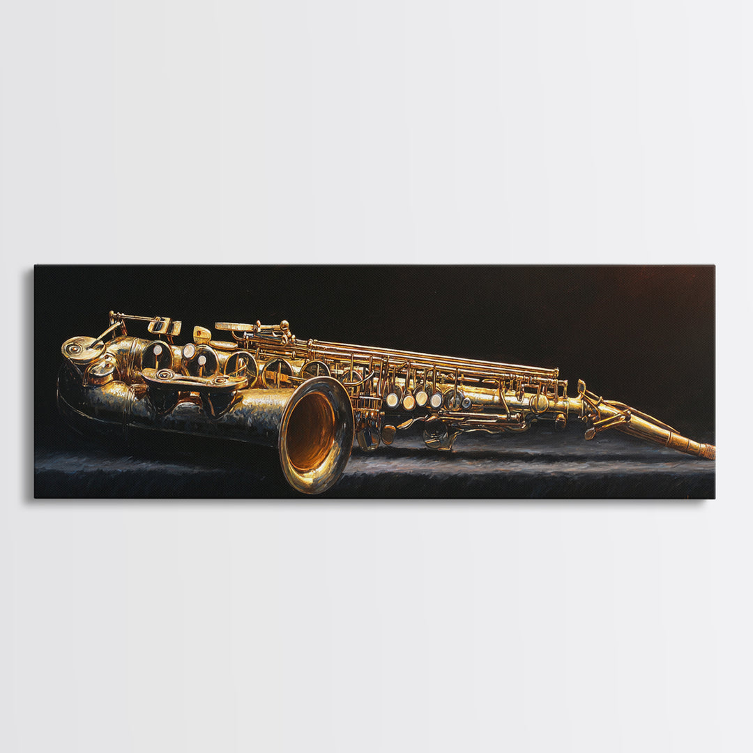 Brass Saxophone on Dark Velvet Canvas Print, Recording Studio Art, Headphones Poster, Studio Decor, Fine Art, Analog, RSA-3x1-8