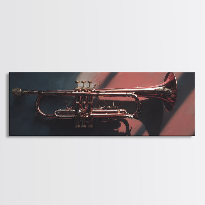Jazz Trumpet and Microphone Still Life Canvas Print, Recording Studio Art, Home Decor, Studio Decor, Oil Painting, Analog, RSA-3x1-95