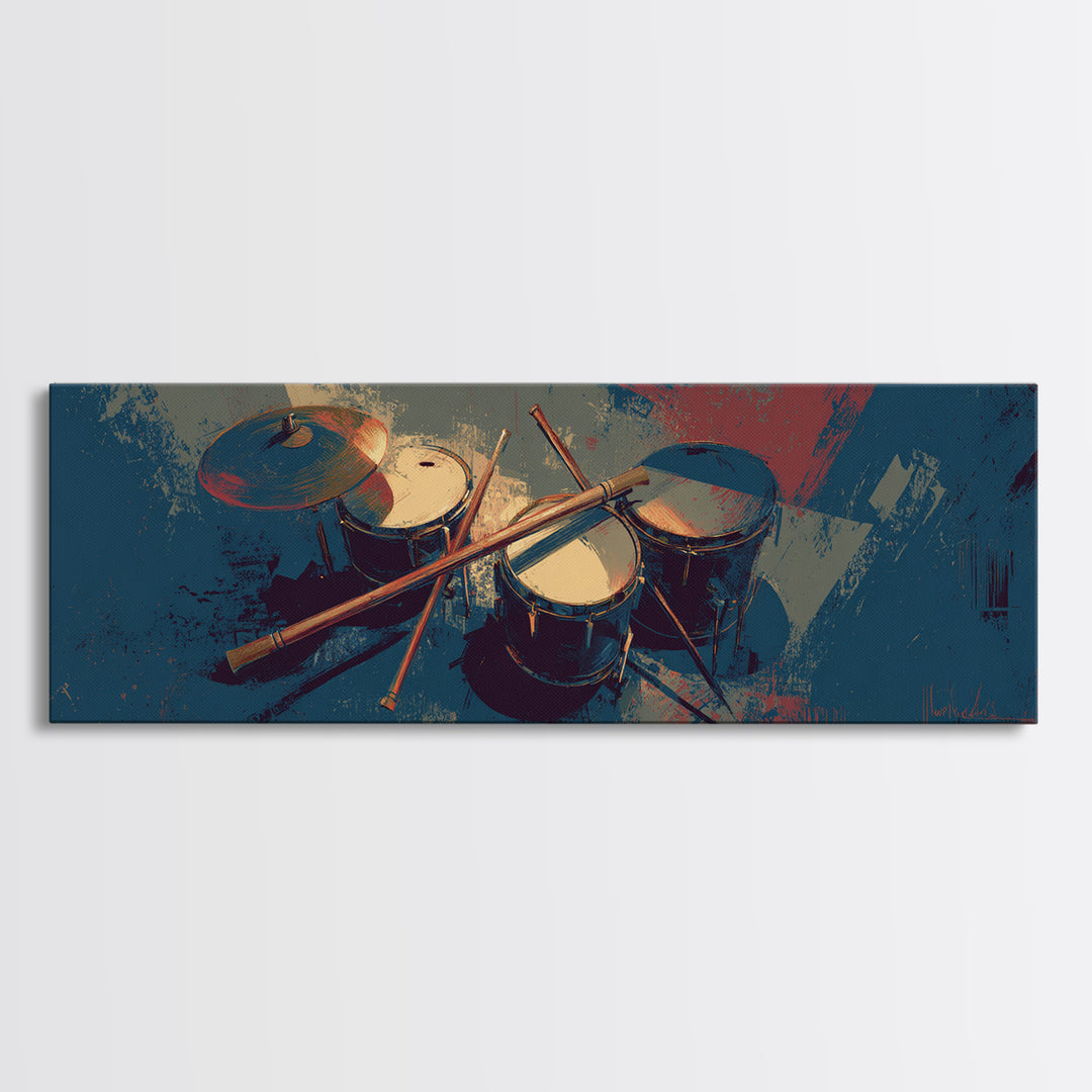 Drumsticks Crossed over Snare Drum Canvas Print, Recording Studio Art, Black and White Art, Studio Decor, Fine Art, Analog, RSA-3x1-98