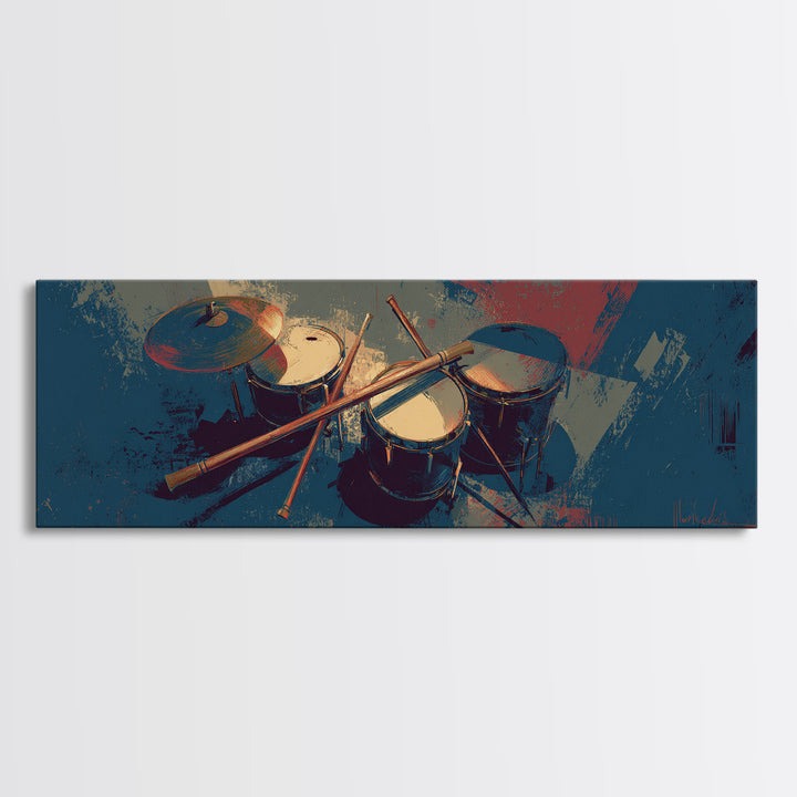 Drumsticks Crossed over Snare Drum Canvas Print, Recording Studio Art, Black and White Art, Studio Decor, Fine Art, Analog, RSA-3x1-98