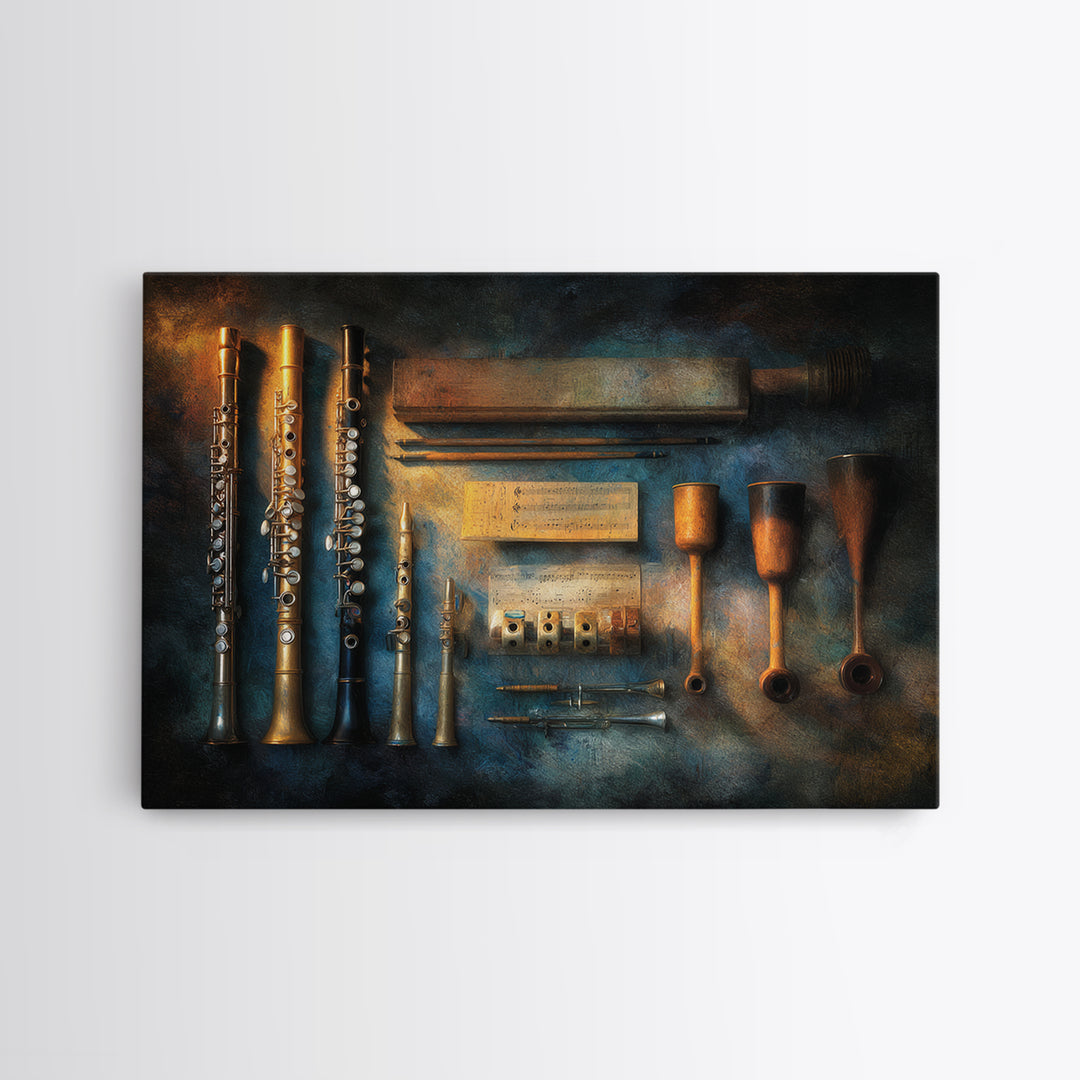 Conductor Baton and Sheet Shapes Without Text Canvas Print, Recording Studio Art, Retro Wall Art, Studio Decor, Analog, RSA-3x2-46