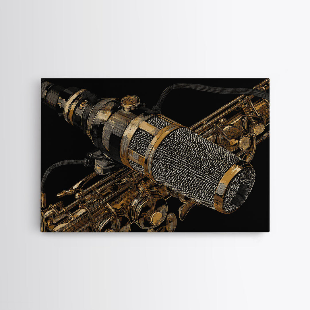 Microphone Cable Forming Elegant Line Art Canvas Print, Recording Studio Art, Kids Room Art, Studio Decor, Fine Art, Analog, RSA-3x2-49