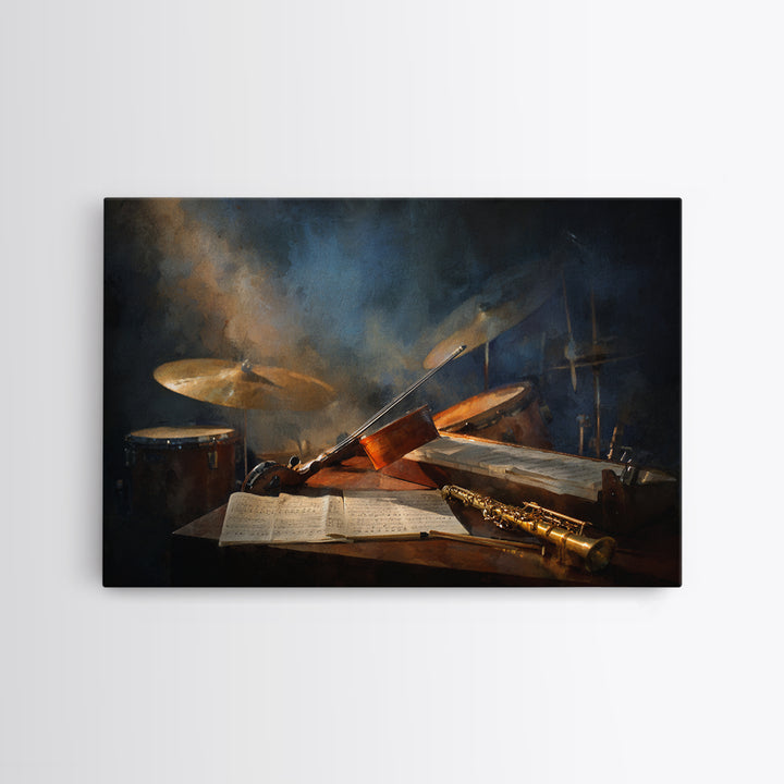 Conductor Baton and Sheet Shapes Without Text Canvas Print, Recording Studio Art, Unique Home Decor, Studio Decor, Analog, RSA-3x2-94