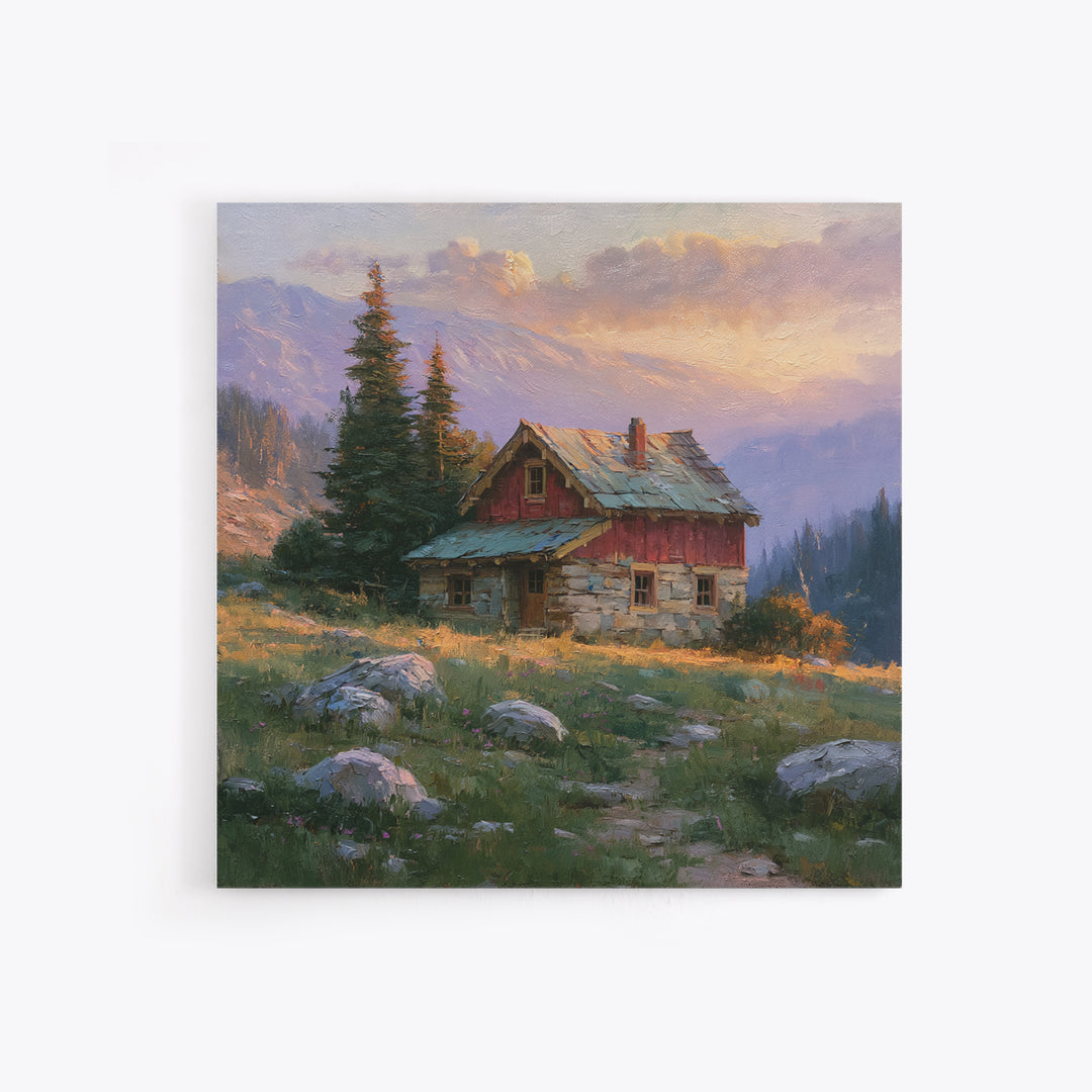 Mountain Cabin Landscape Canvas Print, Rustic Art, Wood Wall Art, Farmhouse Decor, Fine Art, Rustic, Eclectic Wall Art, RUS-1x1-3