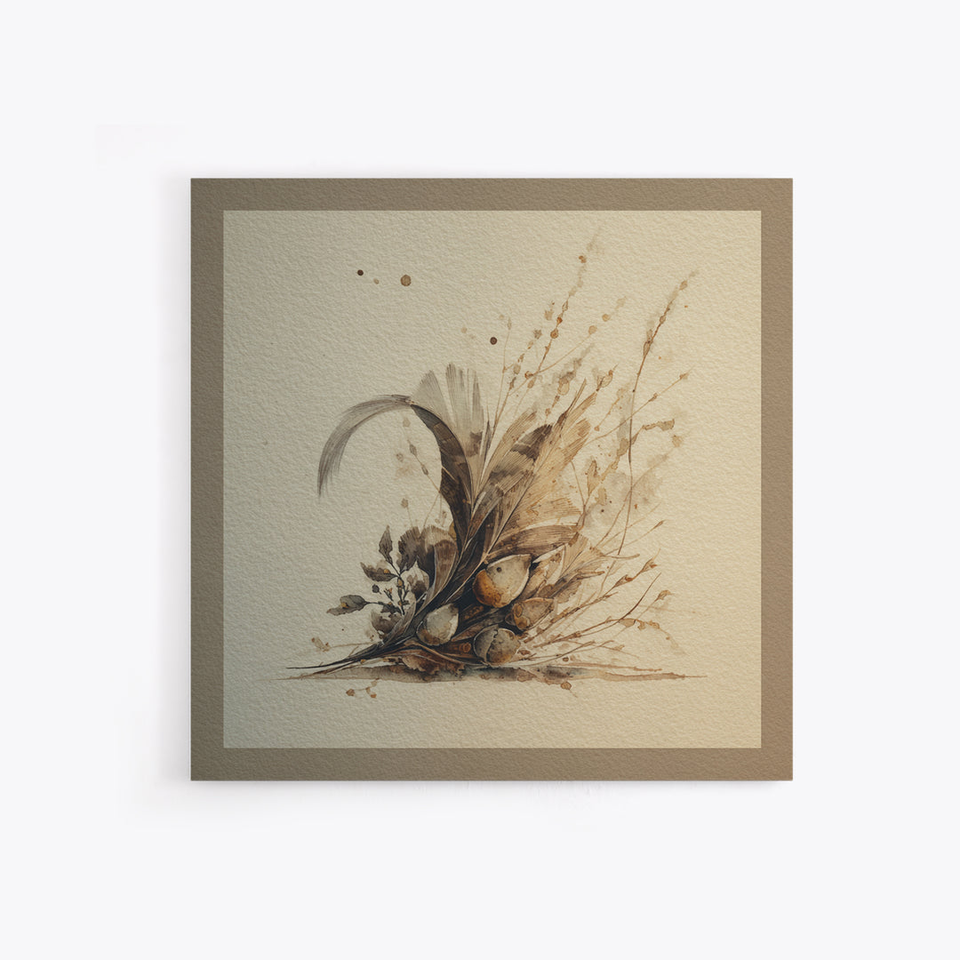 Pheasant Feathers and Acorns Arrangement Framed Canvas Print, Rustic Art, Luxury Decor, Farmhouse Decor, Fine Art, Rustic, RUS-1x1-40