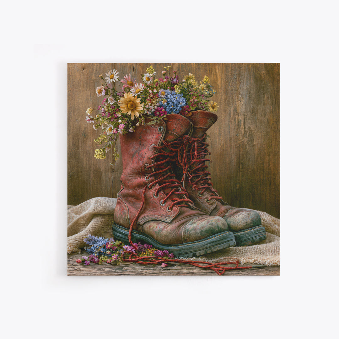 Old Boots Filled Framed Canvas Print, Rustic Art, Gallery Decor, Farmhouse Decor, Fine Art, Rustic, Contemporary Art, RUS-1x1-78