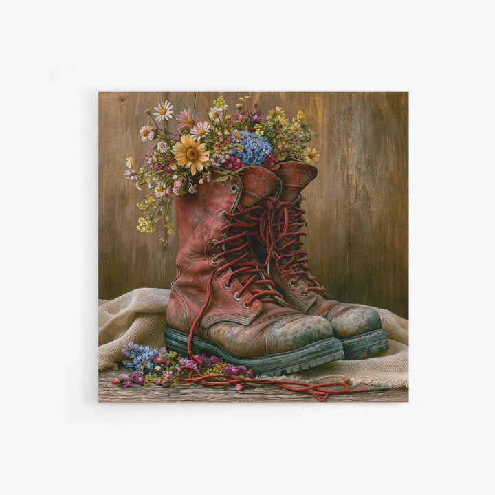 Old Boots Filled Framed Canvas Print, Rustic Art, Gallery Decor, Farmhouse Decor, Fine Art, Rustic, Contemporary Art, RUS-1x1-78