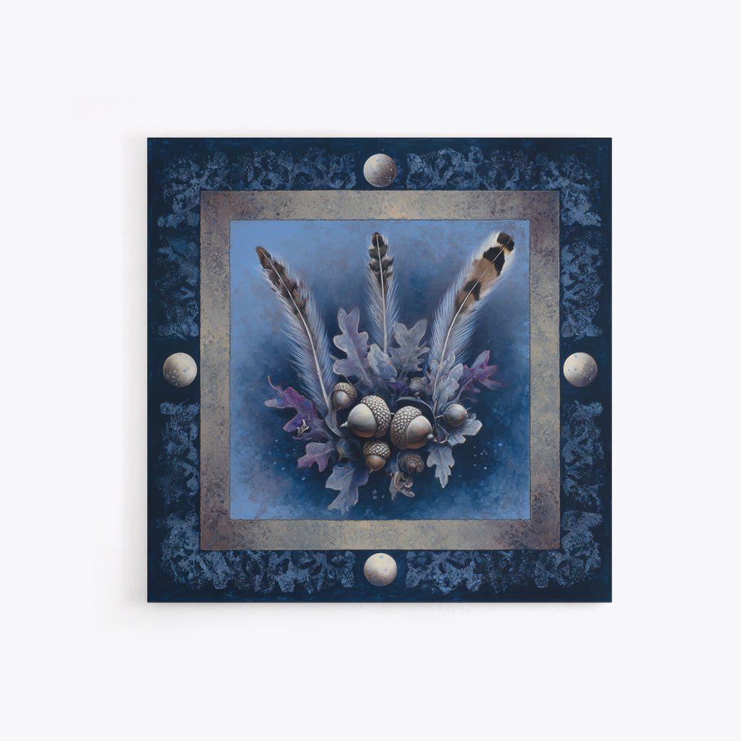 Pheasant Feathers and Acorns Arrangement Framed Canvas Print, Rustic Art, Textured Painting, Farmhouse Decor, Fine Art, Rustic, RUS-1x1-88