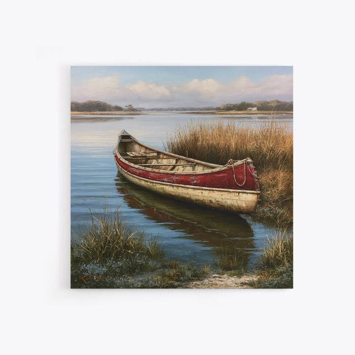 Old Canoe Pulled Onto a Lake Shore Canvas Print, Rustic Art, Downloadable Art, Farmhouse Decor, Fine Art, Rustic, RUS-1x1-92