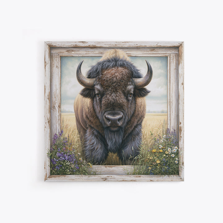 Buffalo Portrait with Western Texture Canvas Print, Rustic Art, Living Room Art, Farmhouse Decor, Fine Art, Rustic, RUS-1x1-94