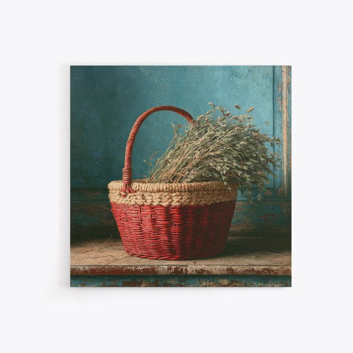 Handwoven Basket with Dried Grasses Framed Canvas Print, Rustic Art, Digital Prints, Farmhouse Decor, Fine Art, Rustic, RUS-1x1-96