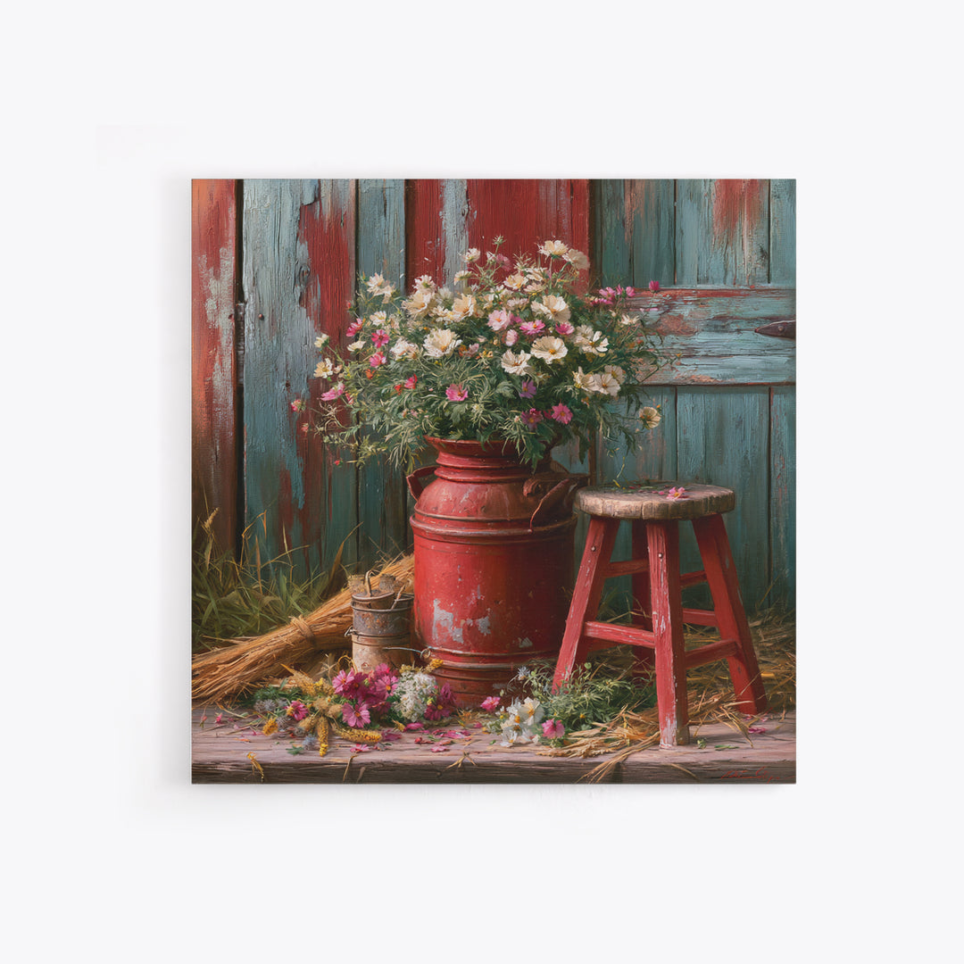 Weathered Barn Wood and Wildflower Still Life Canvas Print, Rustic Art, Wall Art, Farmhouse Decor, Rustic, Living Room Decor, RUS-1x1-97